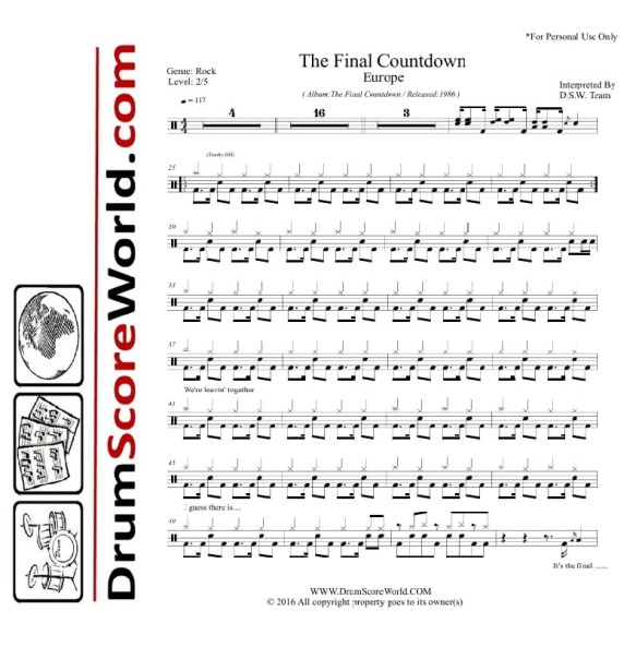 Europe - The Final Countdown | Drum Sheet + Play-Along Track